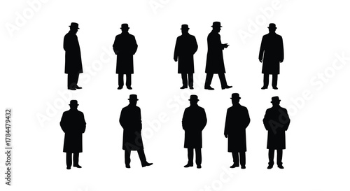 Silhouettes of men in coats and hats a vintage styled collection