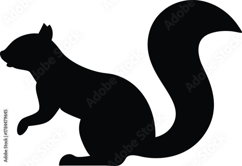 Squirrel silhouette, black and white, minimalist, simple, flat design, vector graphics
