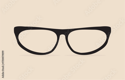 Vector black glasses with thick holder - retro hipster illustration isolated on beige background. Medical woman cat secretary eye glasses shilouette. Sign of intelligence