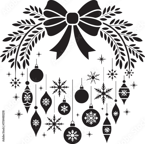 Black Christmas Icon Set, Holiday Vector Elements, Festive Silhouette Design