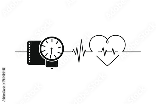 Blood pressure monitor and heart ecg line icon. health monitoring and care.
