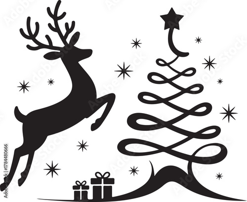 Black Christmas Icon Set, Holiday Vector Elements, Festive Silhouette Design