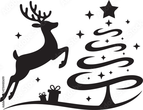 Black Christmas Icon Set, Holiday Vector Elements, Festive Silhouette Design