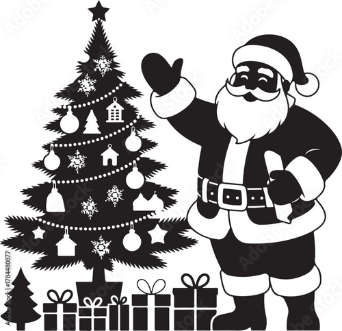 Black Christmas Icon Set, Holiday Vector Elements, Festive Silhouette Design