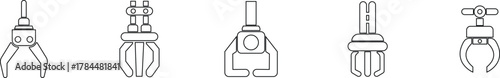 Grabber Robotic Arm Icon Set, Industrial Claw, Mechanical Hand, Automation Tool, Factory Robot, and Engineering Machine Symbol Collection and Group Vector in Black Color Line Style