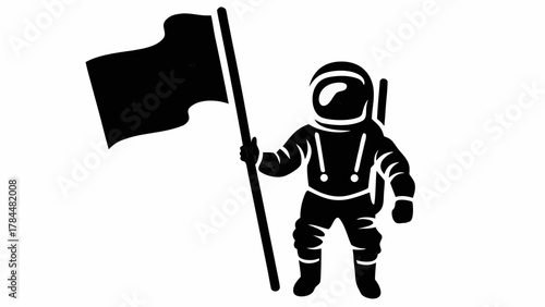 Brave astronaut plants a flag in new territory, symbolizing exploration, achievement, and human ambition in space