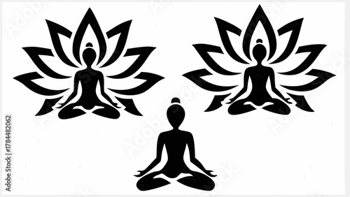 Meditative yoga poses with lotus flower backdrop for peaceful wellness and spiritual growth in modern design
