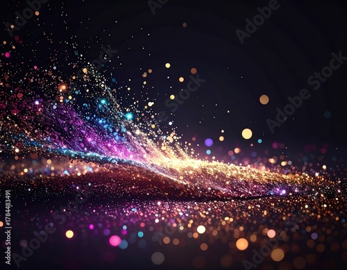Abstract flowing sparkles, a wave of light in various colors