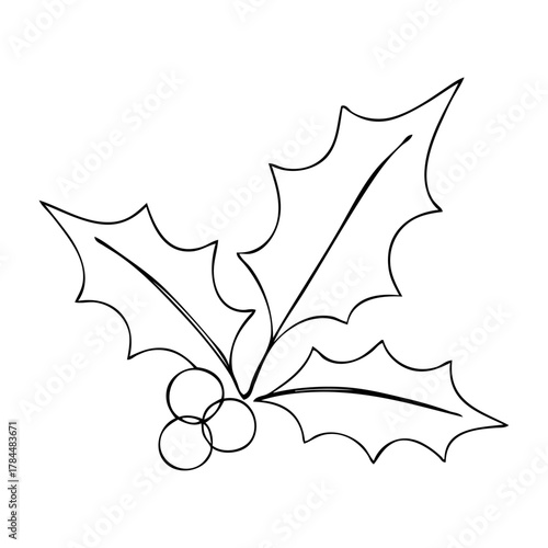 Logo con dibujo de línea continua de hojas y bayas de acebo para tarjetas y felicitaciones de Navidad