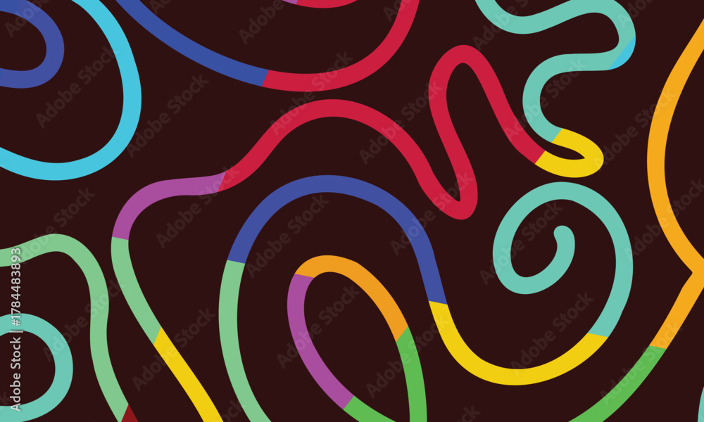 Fototapeta premium Colorful gradient organic line elements collection - flowing curved shapes in vibrant rainbow colors including pink, blue, yellow, green, purple, orange and cyan for modern abstract design background