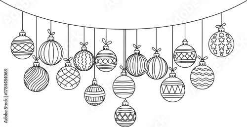 Festive garland of hanging christmas ornaments, creating a joyful and decorative atmosphere for holiday celebrations