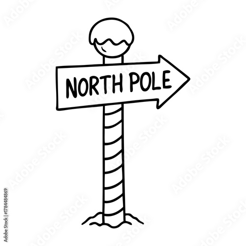 Dibujo con líneas de señal en poste con dirección al Polo Norte para tarjetas y felicitaciones de Navidad 