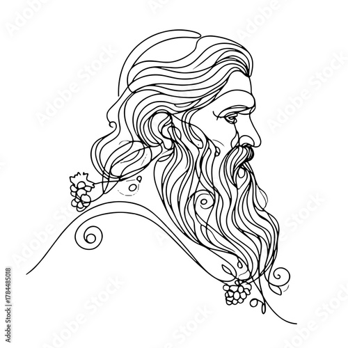 Babbo Natale – Италия – Outline Minimal Vector, Flowing Beard with Grapevine