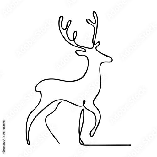 Dibujo con línea continua de reno Rudolph para tarjetas y felicitaciones de Navidad
