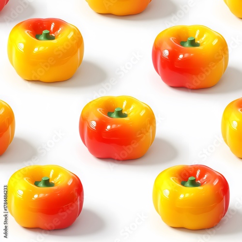 Colorful Bell Peppers in Arrangement on White Background