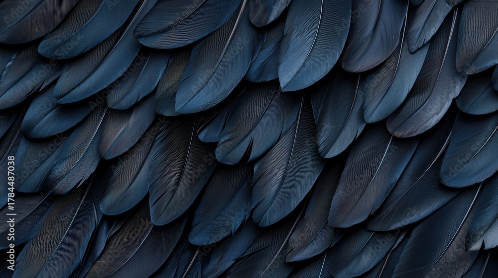 Fototapeta premium Black eagle feathers detailed in a close up, revealing intricate patterns and texture.