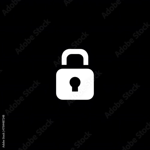 Simple White Padlock Icon on Black Background for Security Concept