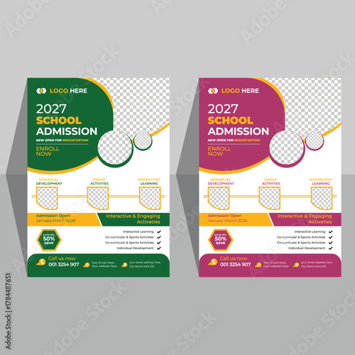 a bundle of 2 templates layout design,Kids back to school education admission flyer poster layout template.