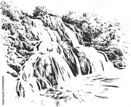 Cascading water over rocky terrain waterfall rocks