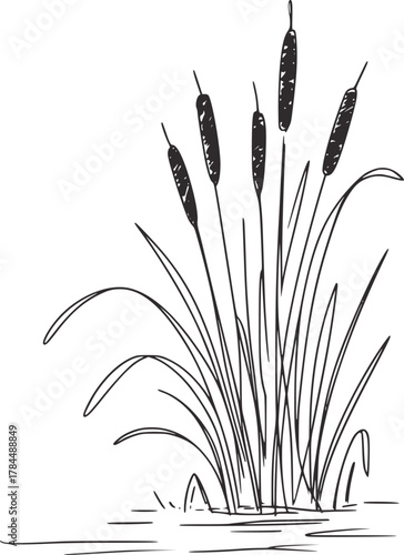 Cattails growing in water reeds marsh