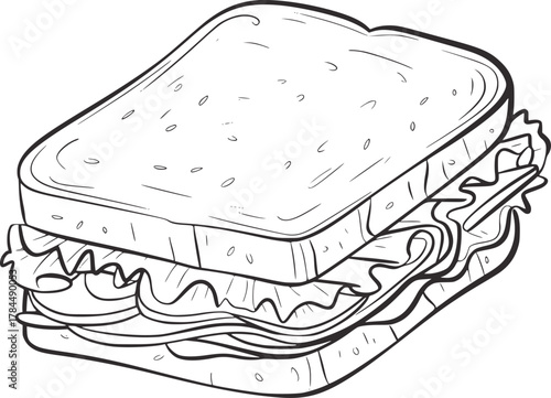 Layered sandwich with lettuce and meat food bread