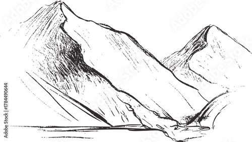 Mountain peaks sketch drawing landscape