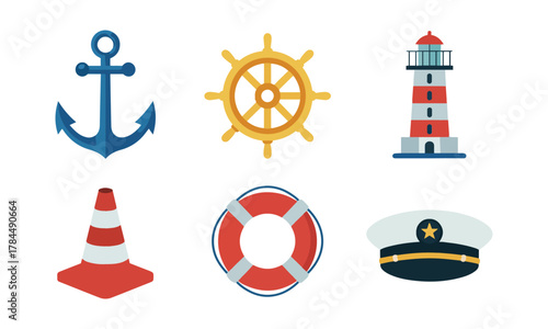 Ship anchor wheel lighthouse cone buoy captain cap