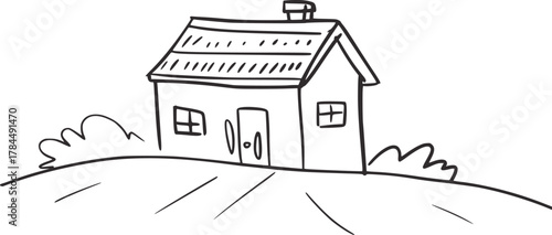 Simple house drawing with chimney and windows home