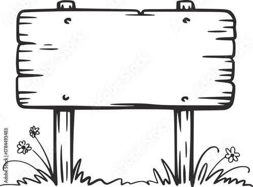 Wooden signpost with flowers empty blank