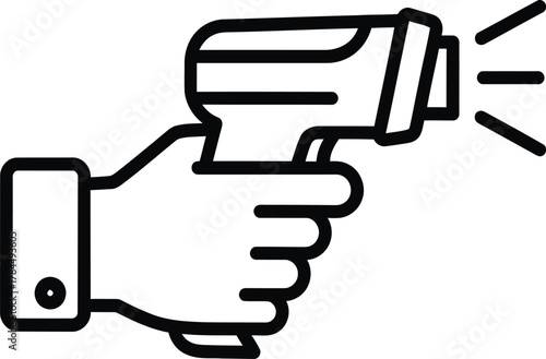 Hand holding infrared thermometer gun for temperature measurement and health screening