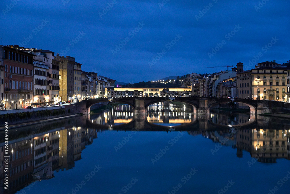 Obraz premium Florence city views. Marble Dome, Details of Statues and Buildings. Arno River. Ponte Vecchio.