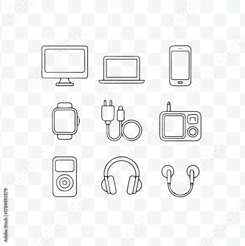 Technology and Gadgets Thin Line Icons