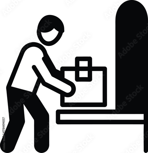 Person interacting with a machine or kiosk for service or information