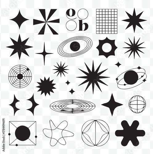 Abstract Y2K Geometric Shapes and Symbols