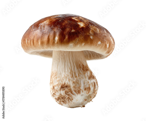 Isolated brown and white fungus with cap and stem, ready to be harvested or cooked