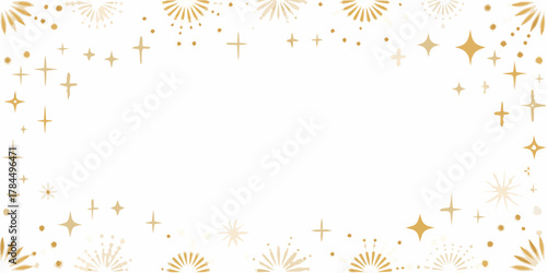 Elegant gold starburst and sparkle border design on a white background for celebrations