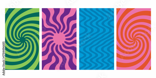 Schilderij op canvas Four vertical abstract backgrounds with vibrant swirling and wavy patterns in bo