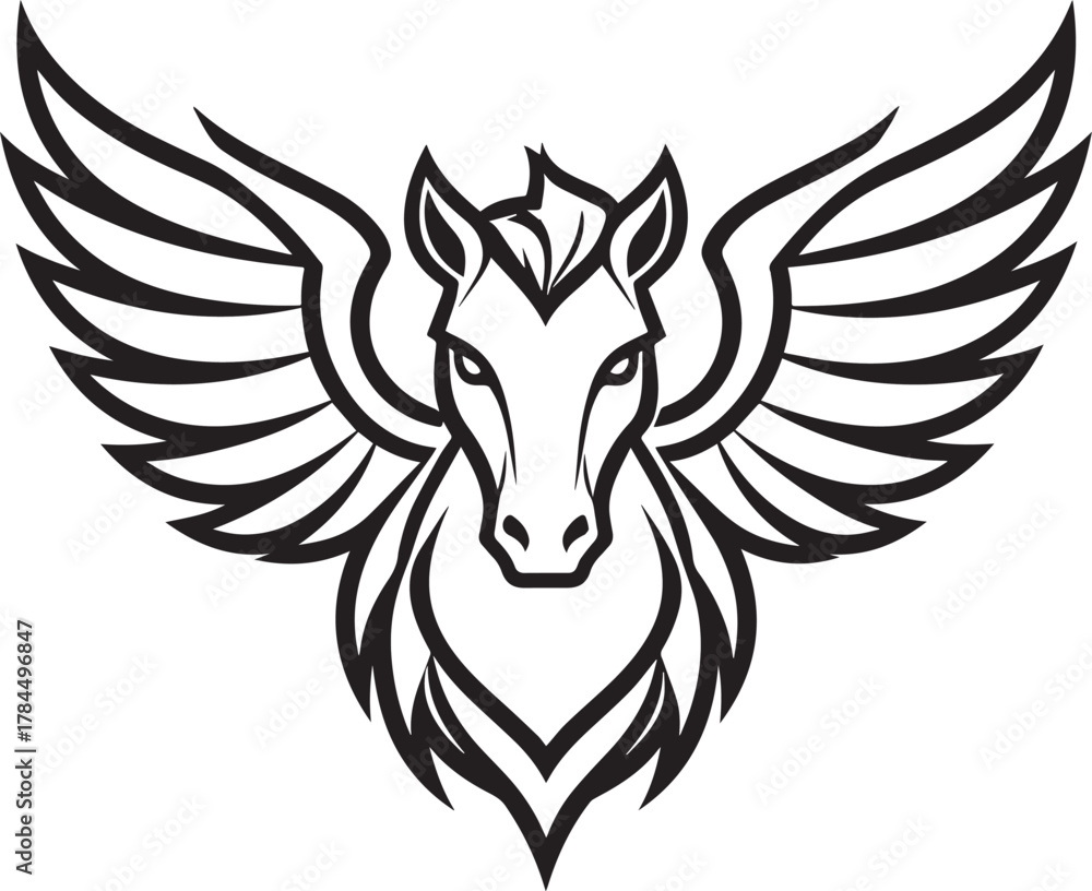 Fototapeta premium Pegasus Winged Horse Line Art Vector