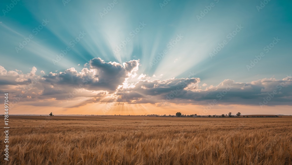 Fototapeta premium Golden Field, Radiant Sky Abstract Landscape with Light and Texture Elements.