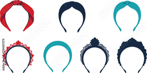 Elegant women headband collection with lace, knotted, and decorative styles, fashionable hair accessories for modern beauty and hairstyle illustration