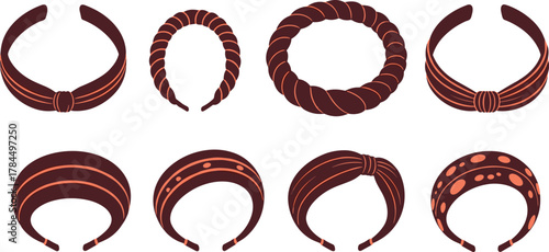 Stylish women headbands collection, trendy fabric and twisted hair accessories set, isolated vector illustration for beauty, fashion, and lifestyle design