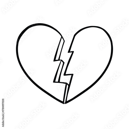 Broken Heart Line Art Symbol of Sadness and Separation