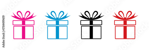 Set of minimalist gift box icons with transparent background, depicting wrapped presents, perfect for celebrations, rewards, e-commerce, and holiday promotions, vector illustration