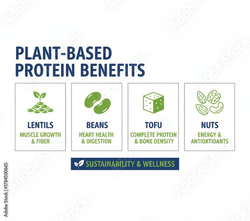 A visual guide to the nutritional benefits of vegan protein options, including legumes, tofu, and nuts for wellness and sustainability