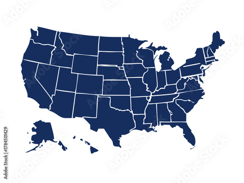 USA Map vector illustration isolated on white background. Editable and clearly labeled layers.
