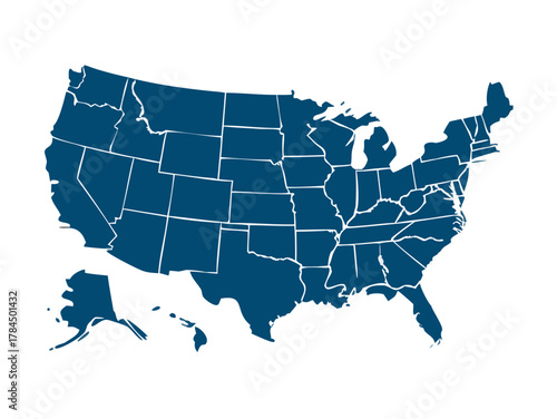 USA Map vector illustration isolated on white background. Editable and clearly labeled layers.
