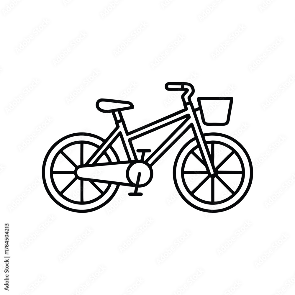 Fototapeta premium Simple Outline Bicycle with Basket - Cycling and Transport Icon Clipart