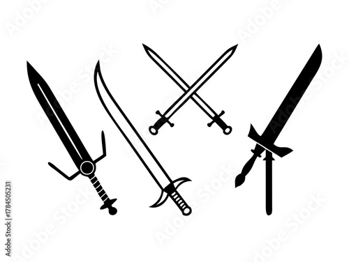 Sword icon vector set. saber illustration sign collection. weapon symbol. steel logo.
