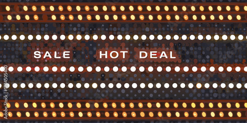 Bright illuminated marquee lights with the words sale hot deal in the center for advertising and promotions