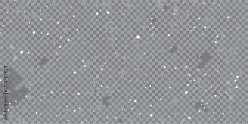 Abstract winter background with falling snow particles on a transparent checkered pattern
